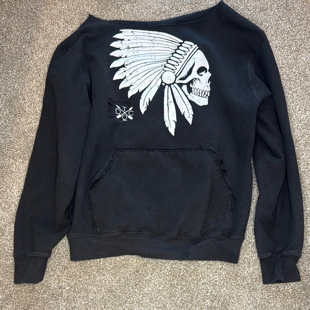 Black Feather Skull Off The Shoulder Sweater